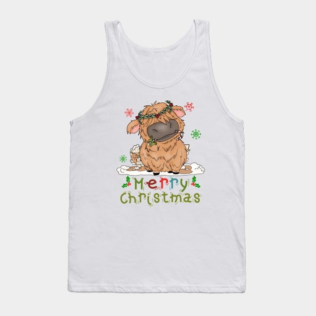 Cow Christmas Cute Cow Merry Christmas Xmas Matching Tank Top by alcoshirts